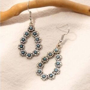 Turquoise and Flower Decor Drop Dangle Earrings